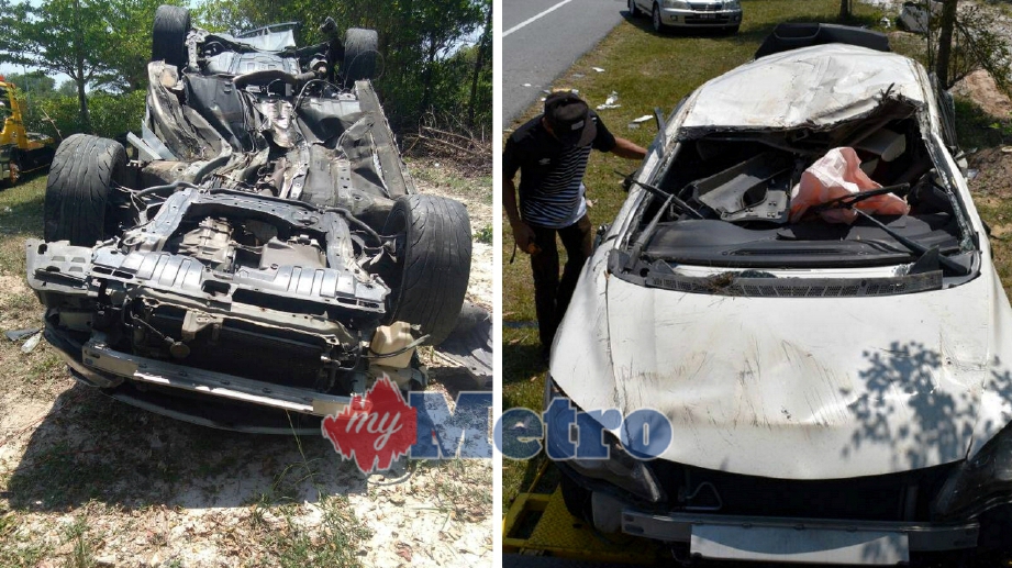 KEADAAN kereta Honda Civic FD yang terbabit dalam kemalangan di Kilometer 58, Jalan Kuala Terengganu-Kuantan dekat Kampung Rantau Abang yang mengorbankan seorang pemuda, Muhammad Shukri Mohd Ariffen, 23 manakala dua rakannya cedera. FOTO Rosli Ilham