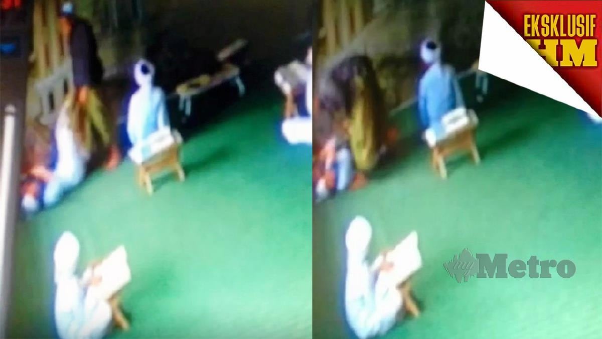RAKAMAN kamera litar tertutup menunjukkan suspek dipercayai memukul pelajar madrasah.