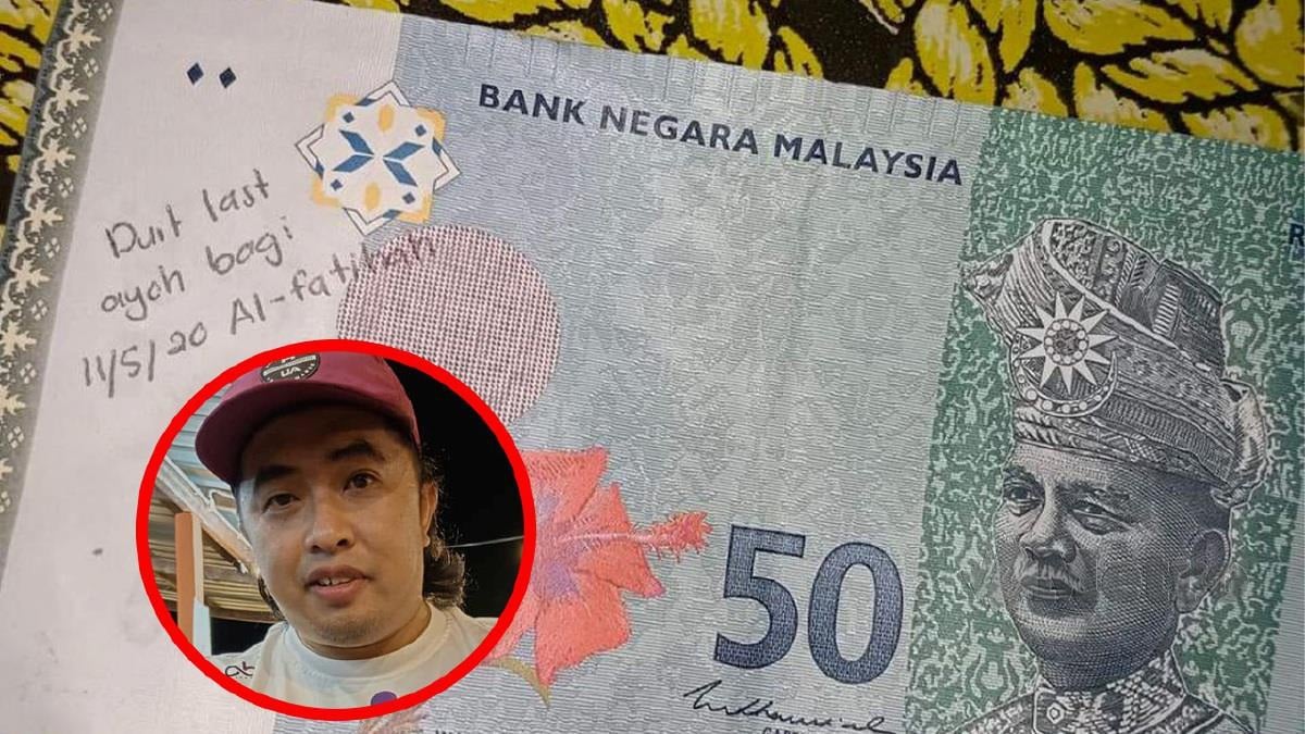 MOHD Azfarul Sufi memperoleh not RM50 ini selepas mengeluarkan wang di ATM di stesenminyak di Gambang