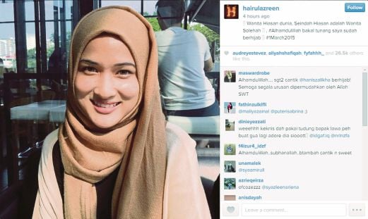 GAMBAR terkini Hanis Zalikha yang dimuat naik Hairul Azreen menerusi akaun Instagram miliknya.