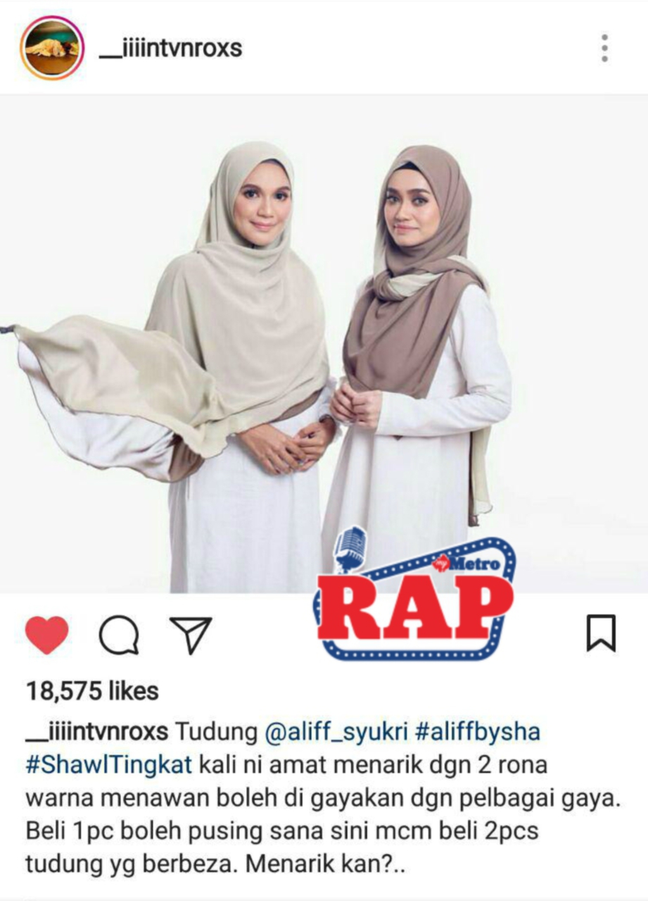 PAPARAN dari Intsagram Intan yang mempromosikan tudung keluaran D’Herbs. FOTO Instagram Intan Liana