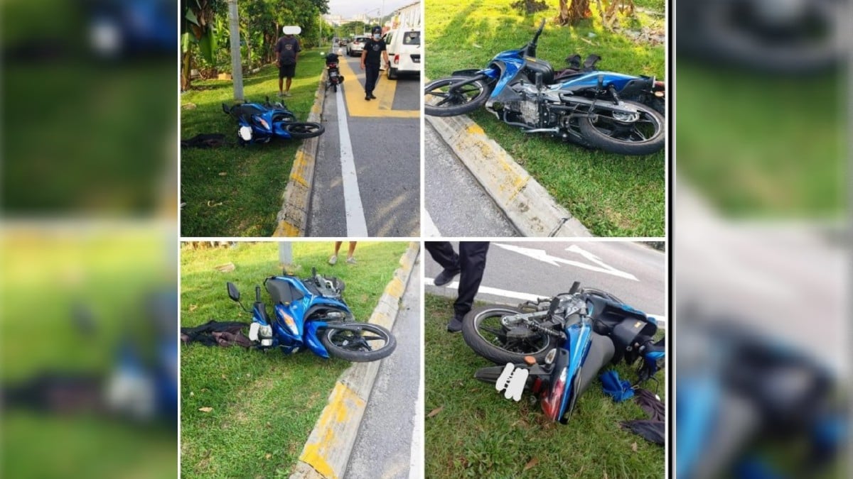 SUSPEK meninggalkan motosikal dan beg tangan yang diragut selepas terjatuh ketika cuba melarikan diri. FOTO ihsan polis