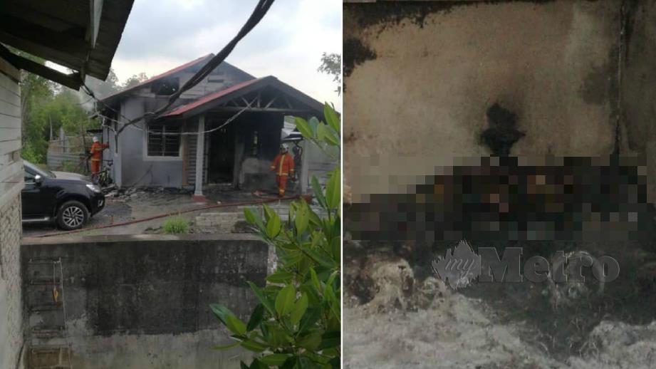 Lelaki rentung, manakala seorang wanita dan seorang kanak-kanak ditemui mati selepas sebuah rumah berhampiran Restoran Nelayan, Bukit Malut, Langkawi musnah dalam kebakaran hari ini. FOTO NSTP