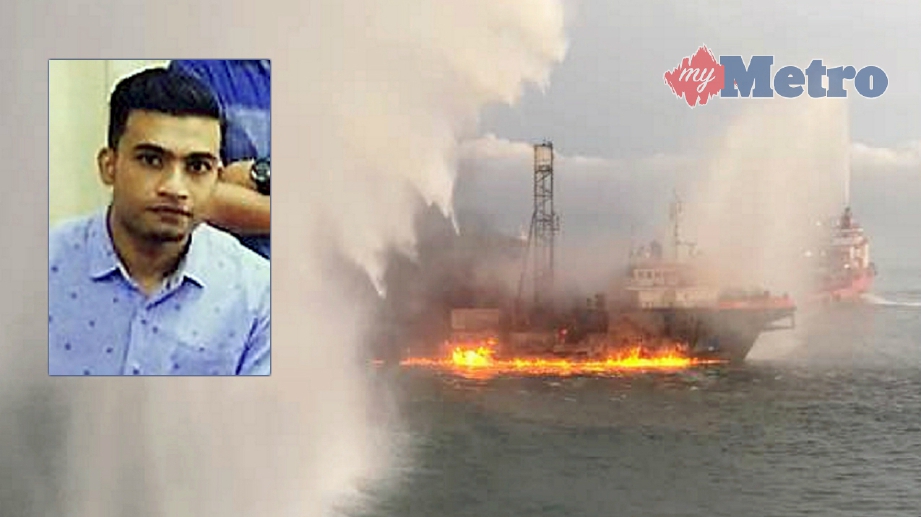 MOHAMAD Saiful Ashnar krew kapal peninjau MV Ocean Geos yang terbakar di perairan Baram utara Sarawak. FOTO Ihsan pembaca