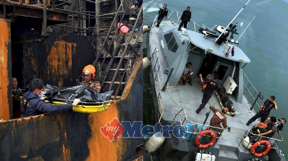 ANGGOTA Penyelamat menemui mayat Mohamad Saiful Ashnar, 31, di dalam dalam 'perut' kapal pada jam 1.30 petang tadi selepas lebih 30 jam operasi mencari dan mengesan mangsa di perairan Baram, Miri. FOTO Mohd Rizal Abdullah