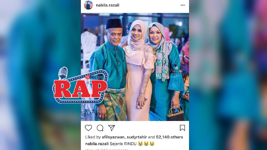 GAMBAR yang dimuat naik Nabila di Instagram dengan keterangan yang menyatakan dia rindu keluarganya. FOTO Instagram Nabila Razali