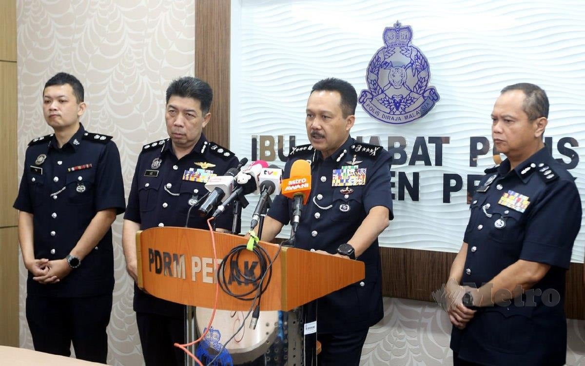 Sidang media oleh Ketua Polis Perak Datuk Seri Mohd Yusri Hassan Basri di Ibu Pejabat Polis Kontinjen (IPK) Perak. FOTO L. MANIMARAN