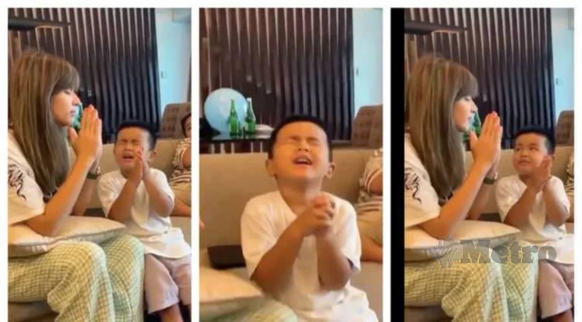 TANGKAP layar video Nia Ramadhani mengajar anaknya berdoa.