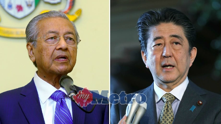 Perdana Menteri Jepun, Shinzo Abe (kanan), Tun Dr Mahathir Mohamad. FOTO NSTP, AFP