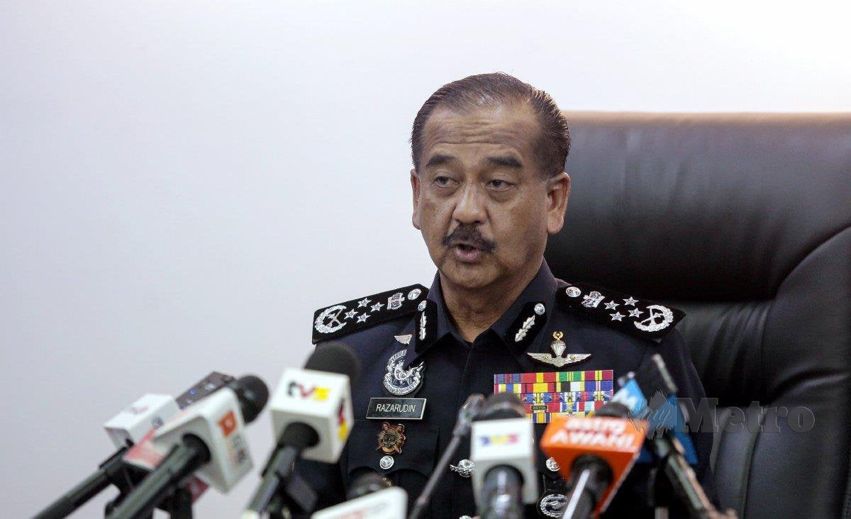 Ketua Polis Negara, Tan Sri Razarudin Husain pada sidang media kejayaan menumpaskan tangkapan sindiket penipuan pelaburan Forex GHC dan Crytocurrency Menara KPJ Kuala Lumpur. FOTO HAZREEN MOHAMAD