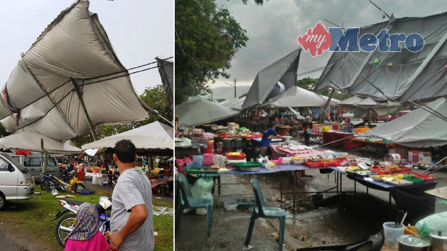 KEADAAN khemah peniaga di Bazar Ramadan Klebang Restu, Ipoh selepas dilanda ribut, semalam. FOTO Ihsan pembaca
