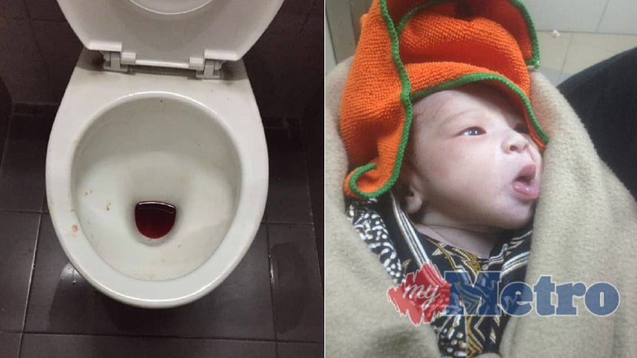 Bayi lelaki seberat 2.6 kilogram ditemui didalam mangku tandas di Hentian Rehat dan Rawat arah Utara dekat Rawang disini semalam. FOTO Ihsan pembaca