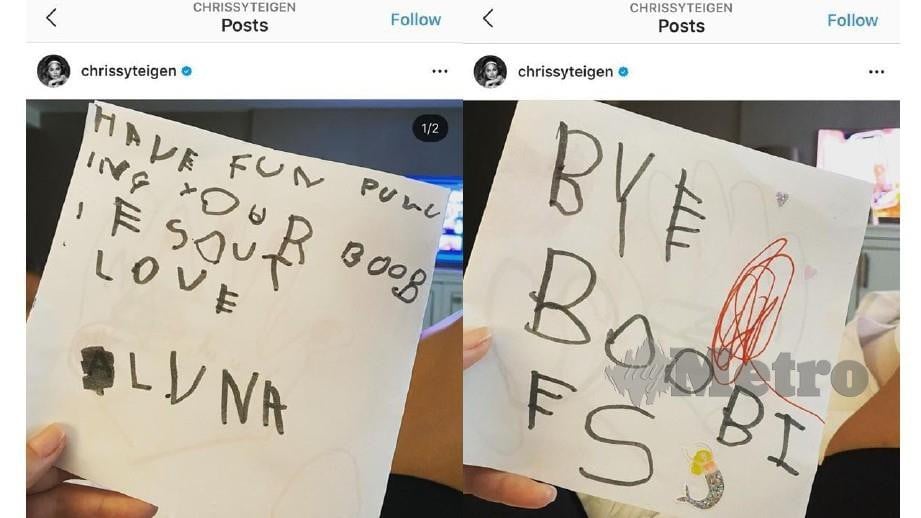 NOTA yang ditulis anak Chrissy, Luna. FOTO Instagram