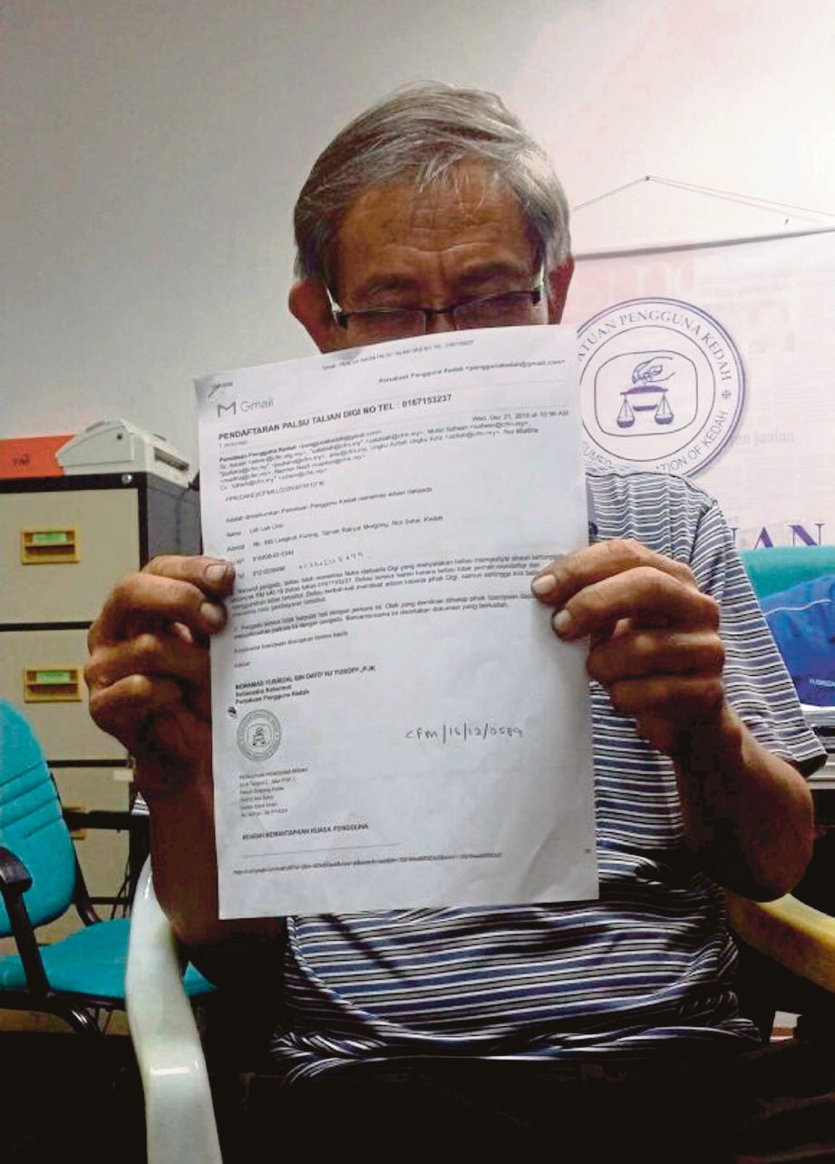 MANGSA menunjukkan laporan yang dihantar kepada Persatuan Pengguna Kedah.