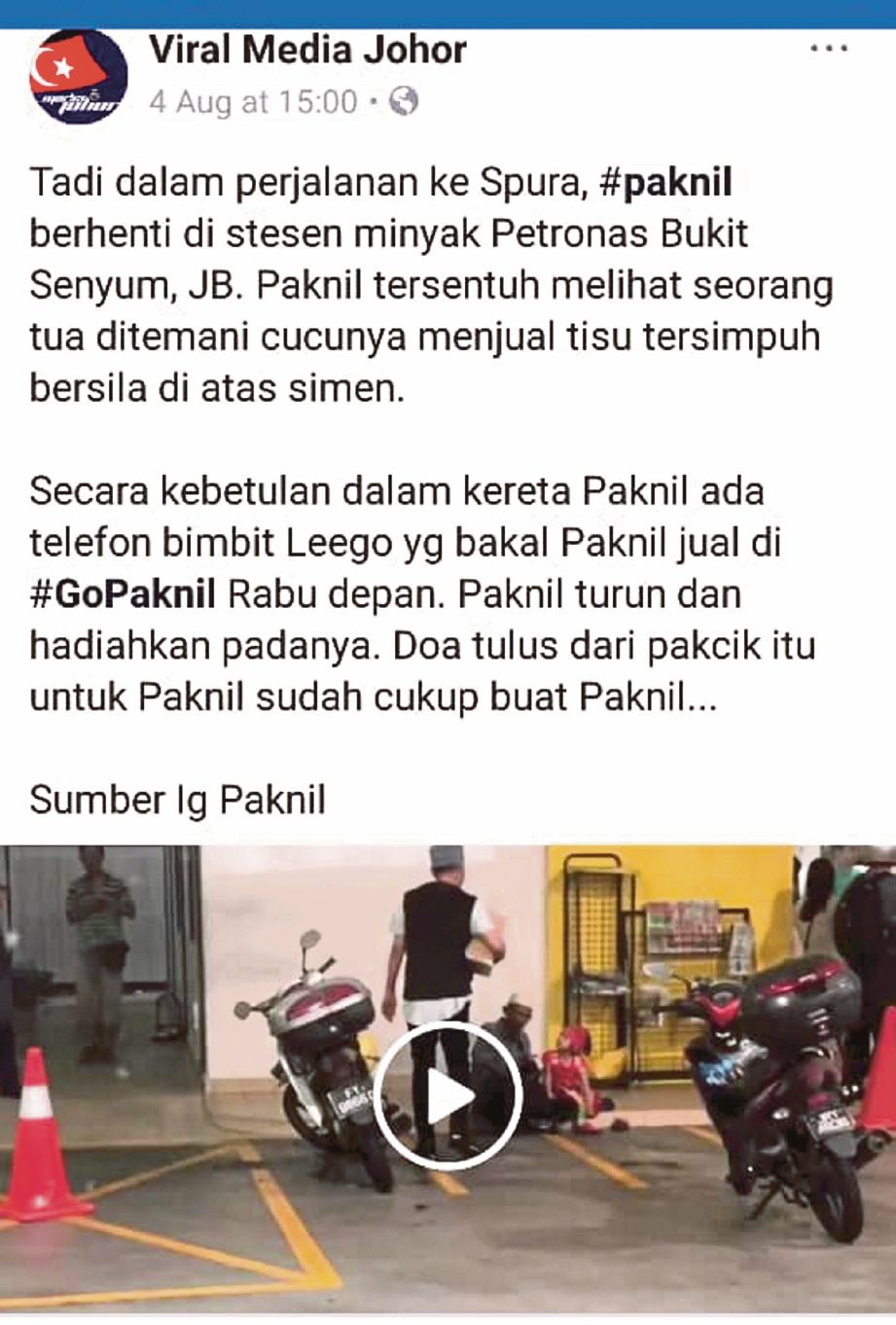 VIDEO Pak Nil dimuat naik FB Viral Media Johor.