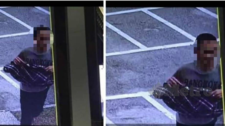 RAKAMAN CCTV yang menunjukkan lelaki berpura-pura sebagai jemaah measjid sebelum mencuri beg mengandungi komputer riba milik pelajar Tingkatan Enam. FOTO Tular