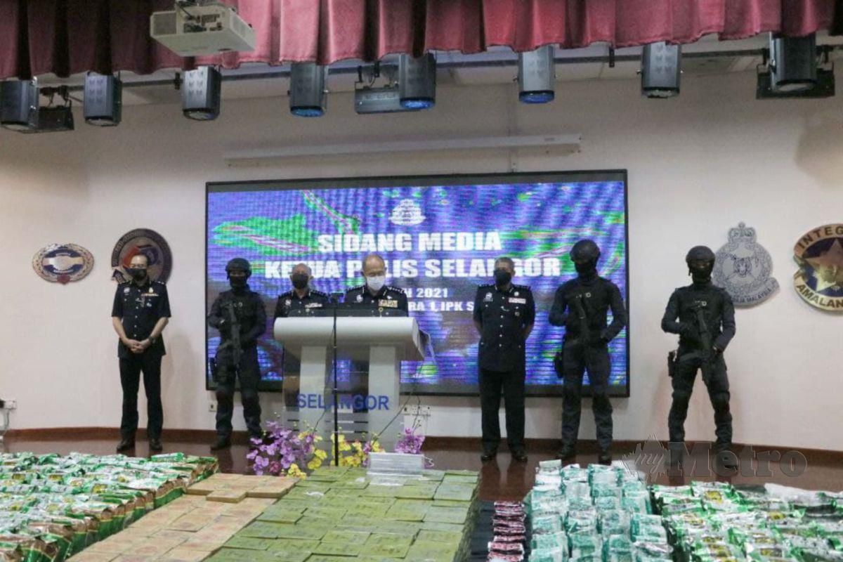 Polis berjaya merampas sejumlah dadah bernilai RM44 juta dan menahan 14 suspek terbabit dalam sindiket pengedaran dadah. FOTO IHSAN IPK SELANGOR