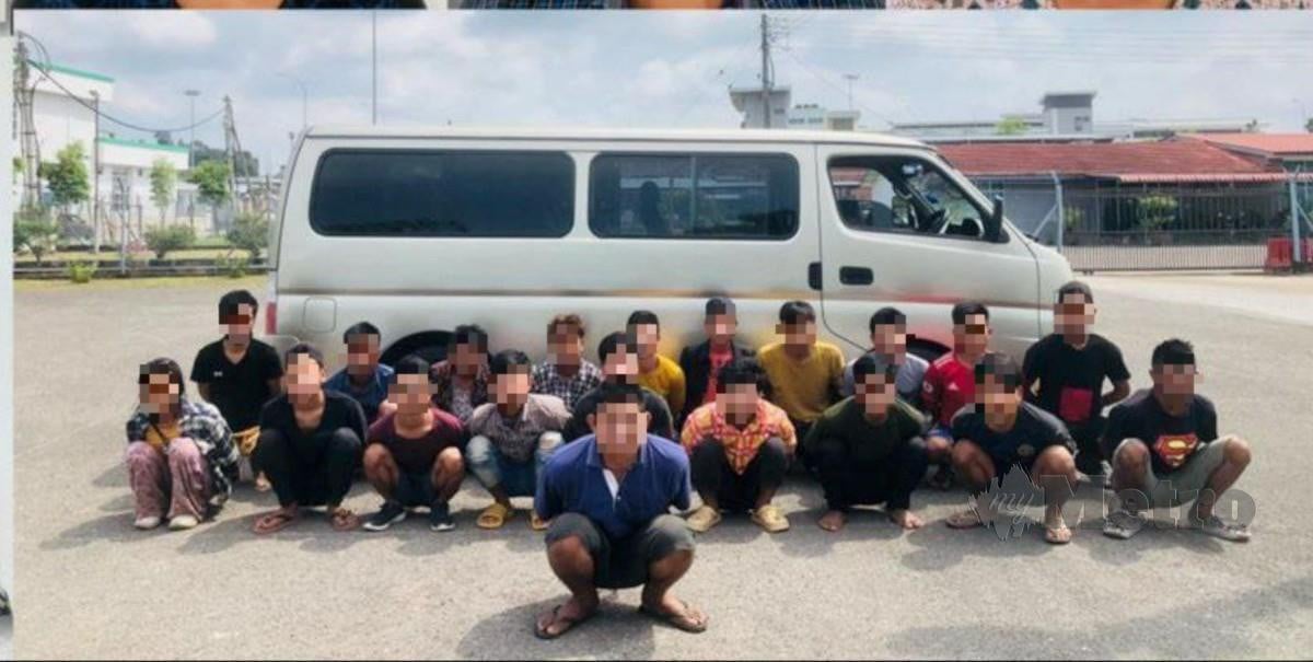 Tekong warga Myanmar yang ditahan bersama sebahagian Pati senegaranya yang cuba menyeludup masuk ke negara ini di sempadan di Simpang Tiga Kampung Lubuk Sengkuang, semalam. FOTO IHSAN PDRM