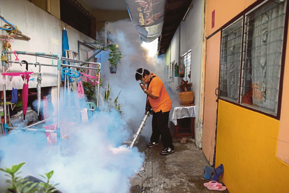 SEORANG pekerja menyembur asap untuk membunuh nyamuk di satu kawasan di Bangkok. - Reuters