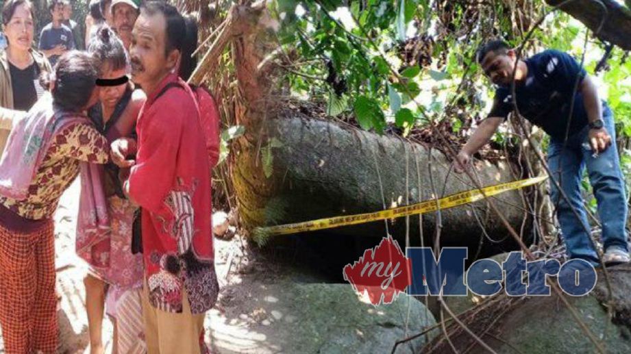 HASNI dicium ibunya sejurus ditemui di celah batu selepas dilaporkan hilang selama 15 tahun. FOTO Tribun News