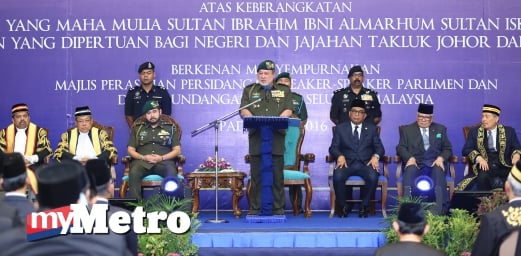 SULTAN Johor Sultan Ibrahim Iskandar, bertitah Persidangan Speaker-Speaker Parlimen dan Dewan Undangan Negeri Seluruh Malaysia bagi tahun 2016. FOTO Mohd Azren Jamaluddin