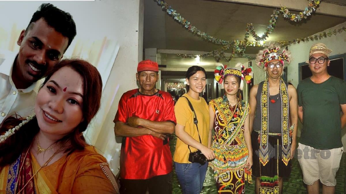 Dua pasangan kahwin campur, Jeacklyn Yacho, 30, yang berbangsa Murut bersama suaminya, Goh Kian Hui, 33, dan Leonora Ester Johen, 30, yang juga gadis Bidayuh dan suaminya C Nirmelraj, 31.