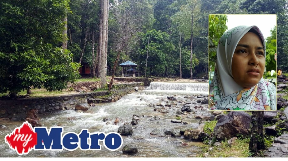 KAWASAN air terjun Kampung Buku Lubuk Semilang, Langkawi yang meragut empat nyawa kanak-kanak dalam tragedi 'kepala air', Khamis lalu. Gambar kecil, SITI HAJAR, ibu kepada arwah Anis Syatirah Saad. FOTO Hamzah Osman