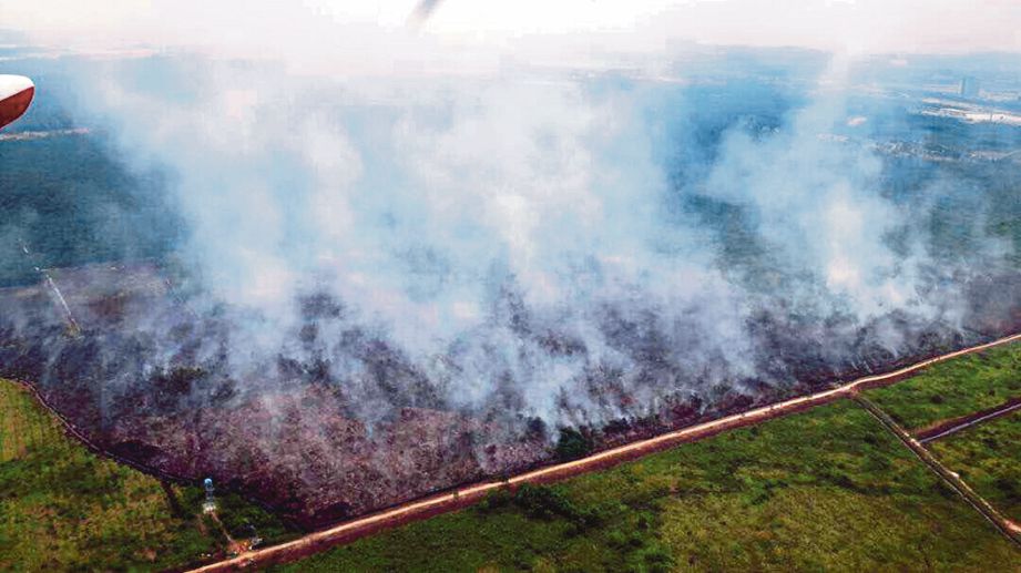 PEMANDANGAN  dari udara hutan simpan Kuala Langat Utara yang terbakar, semalam. 