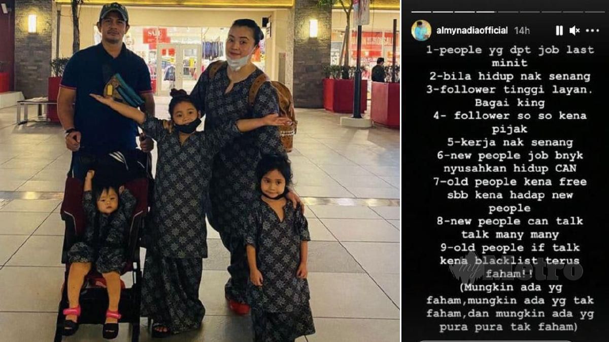Pelakon, Datin Almy Nadia meluahkan rasa marahnya terhadap satu produksi yang membatalkan tawaran kerja untuk suaminya, Datuk Fizz Fairuz di saat akhir. FOTO Instagram