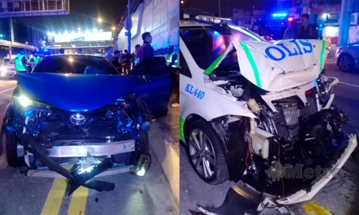 Kenderaan SUV dan kereta MPV Polis yang rosak selepas terbabit dalam kemalangan ketika polis mengejar suspek yang melarikan diri Lebuhraya Duta-Ulu Kelang (Duke) menghala ke Plaza Tol Jalan Duta. Ihsan pdrm