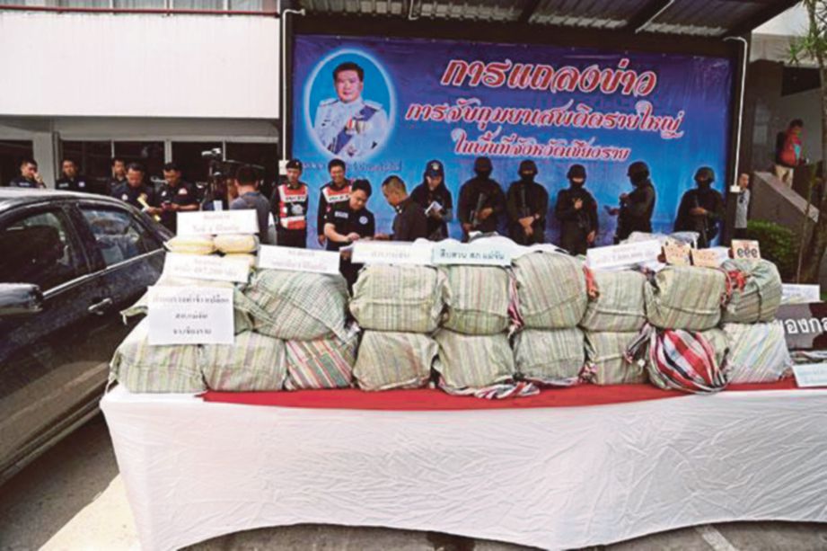 DADAH yang dirampas polis daripada lapan suspek di Chiang Rai, utara Thailand kelmarin. - Agensi