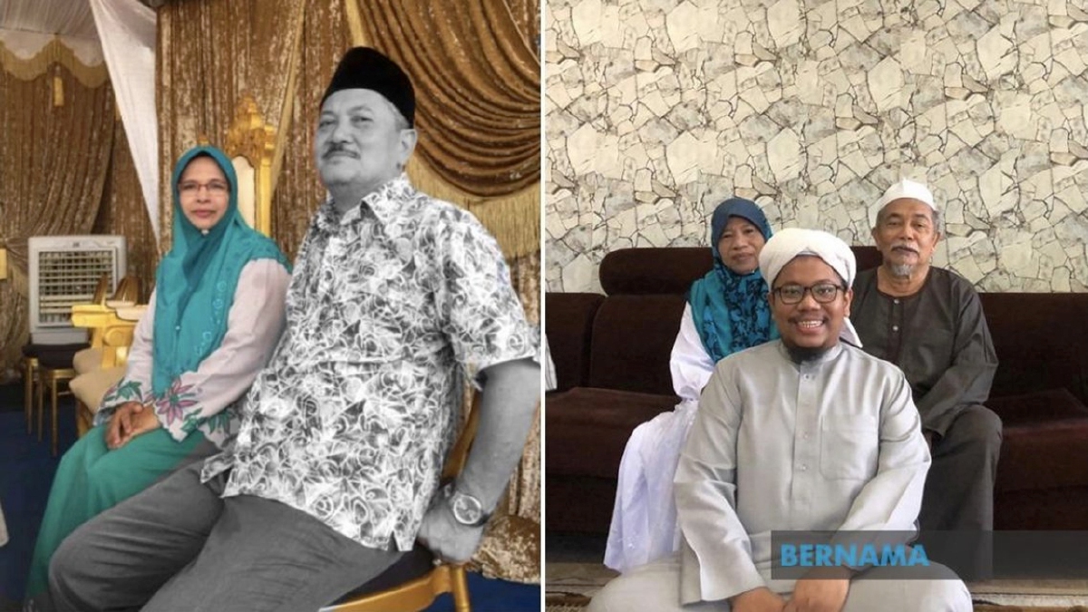 (Gambar kiri) Allahyarham Ismail Putih bersama isteri dan (gambar kanan) Fadlan Aiman dan ibu bapa. FOTO Bernama