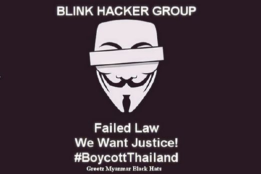 GAMBAR dan mesej tertera di laman sesawang jabatan kehakiman Thailand yang digodam kumpulan Anonymous.