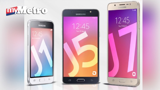 TELEFON pintar (dari kiri) Galaxy J1, J5 dan J7. FOTO Samsung