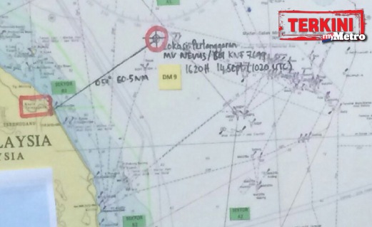 PETA menunjukkan lokasi kejadian di 60 batu nautika dari Kuala Terengganu.