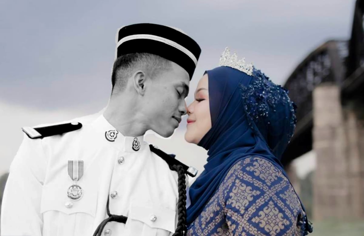 GAMBAR kenangan Anis bersama Allahyarham suaminya, Konstabel Iskandar Ibrahim ketika majlis perkahwinan mereka. FOTO FB Anis Nur Ezati.
