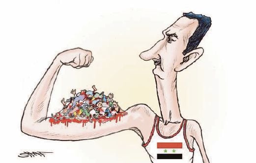 KARIKATUR dari sebuah akhbar Saudi menyindir Presiden Syria, Bashar al-Assad. 
