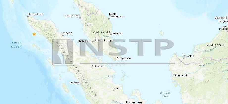 GEMPA bumi dikesan di utara Sumatera. FOTO USGS