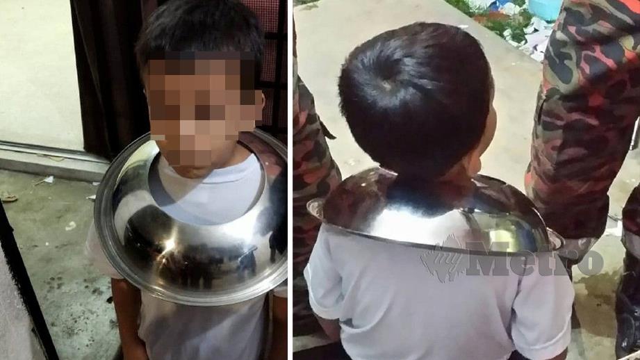 KEPALA mangsa, 6, tersangkut pada tudung periuk di rumahnya di Ampang. FOTO ihsan Bomba
