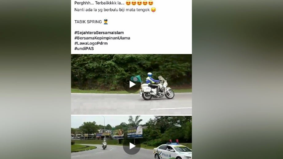 RAKAMAN video dan gambar yang tular di laman sosial kononnya polis trafik bermotosikal membawa bendera parti politik.