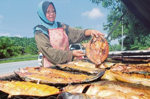  ASRAH  menyediakan ikan salai yang dijual di tepi Jalan Jerantut-Jengka dekat Kampung Pedah.