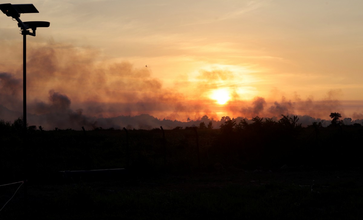 ASAP kebakaran hutan di pekan Papar naik ke udara hingga menyebabkan jerebu, malah Papar turut diisytihar kawasan bencana kemarau. FOTO Bernama.