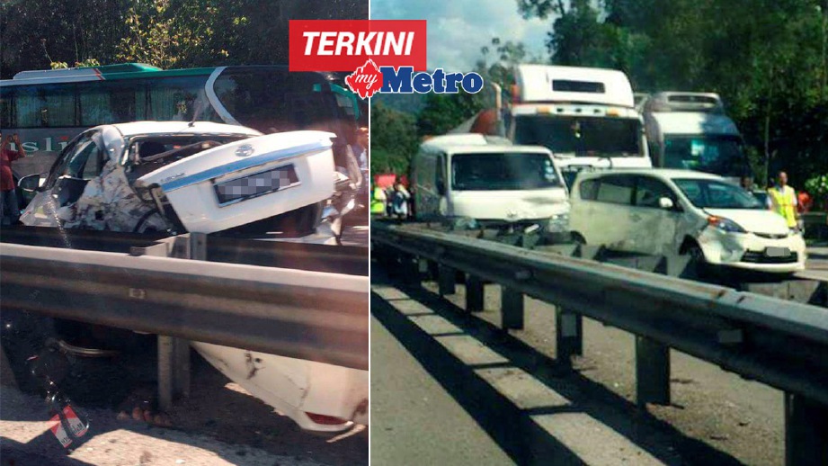 ANTARA kenderaan yang terbabit dalam kemalangan yang mengakibatkan kesesakan lebih 10 kilometer. FOTO Supian Ahmad