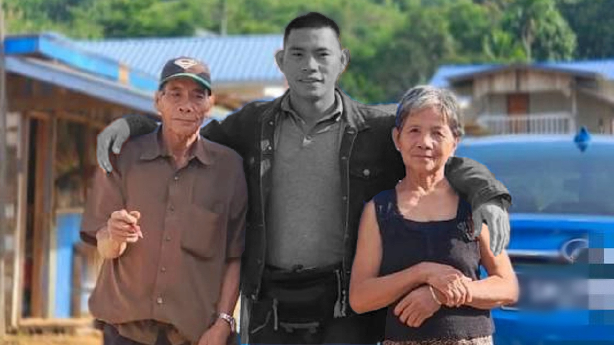EDRIN Baintim (tengah) bersama ibu dan ayahnya. FOTO ihsan keluarga