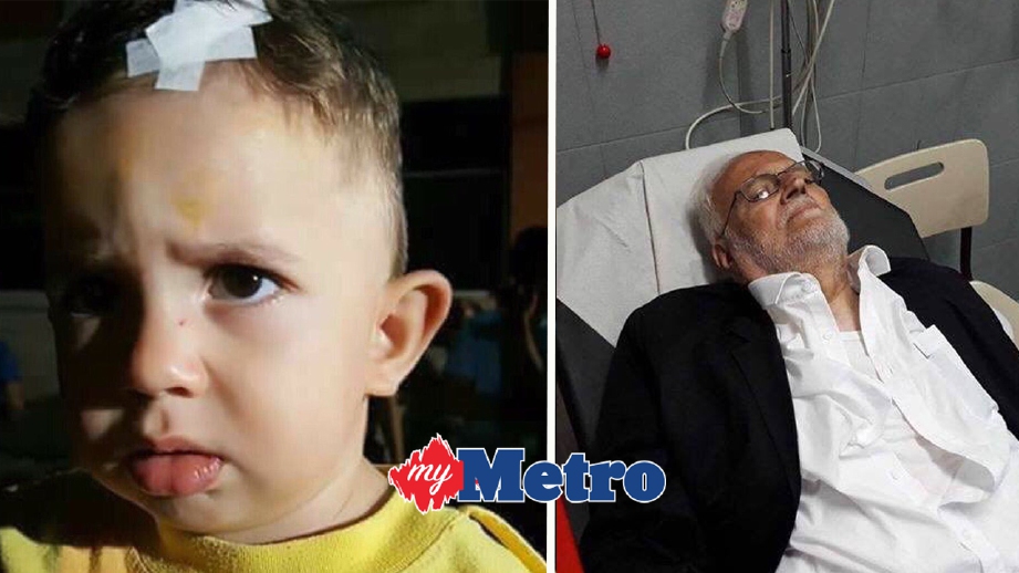 KANAK-KANAK yang cedera (kiri) dan warga emas menerima rawatan di hospital. FOTO ihsan Hamza Deirawi