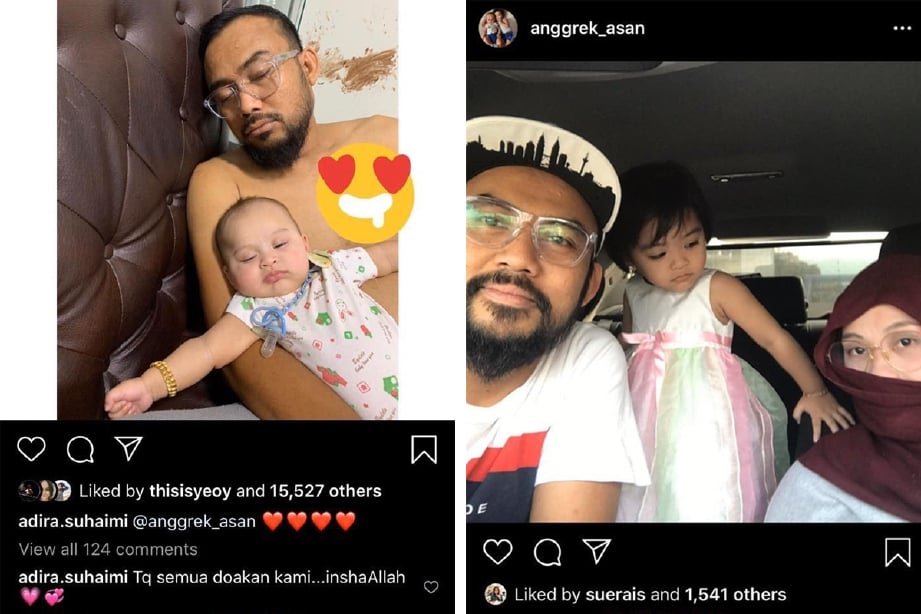 Pasangan itu dikurniakan tiga cahaya mata iaitu Anggrek, Asan dan Anggun. FOTO: Instagram Adira dan Instagram anaknya, Anggrek_Asan