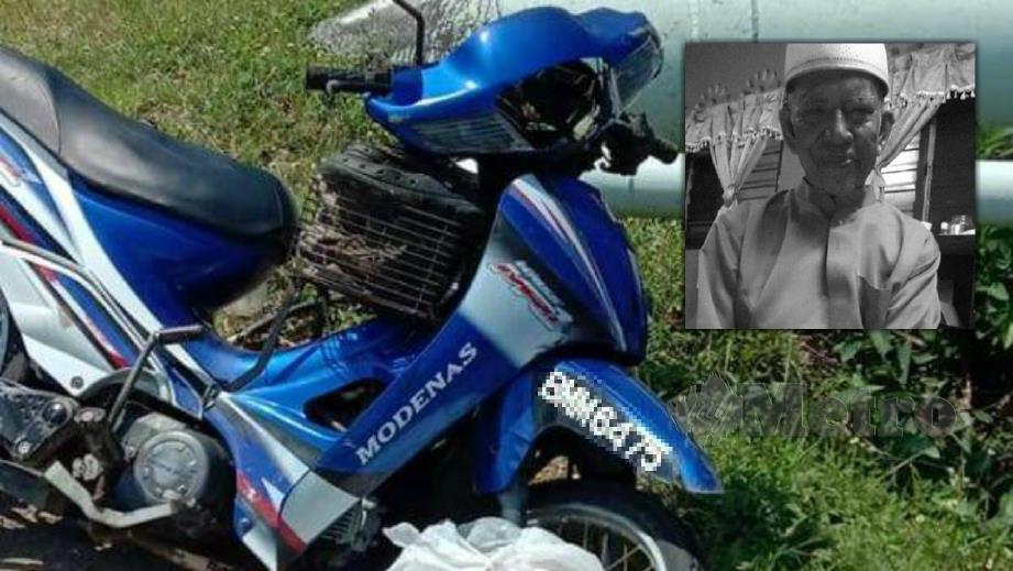 Sjamsul Bahar (gambar kecil) maut apabila motosikal Modenas Kriss MR1 bertembung dengan kenderaan pacuan empat roda Ford Ranger dekat Tanjong Karang. FOTO Ihsan Pembaca