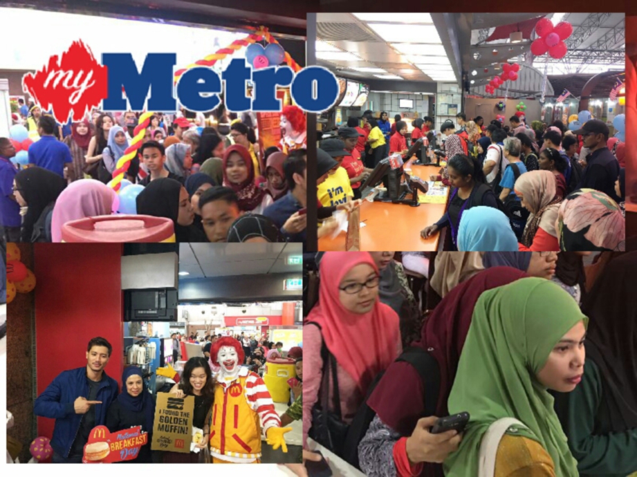 SUASANA di McDonald's KL Sentral sempena pemberian Chicken Muffin percuma dan Fattah bersama Maria (dua dari kiri). FOTO Nurul Huda Kosnon