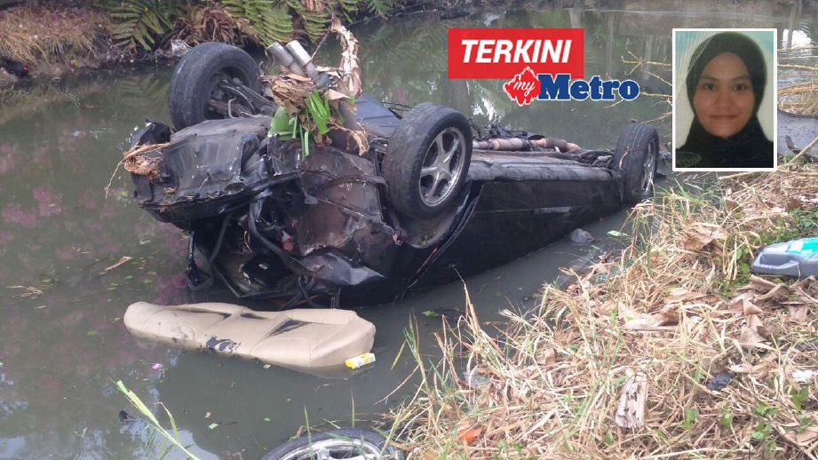 MANGSA (gambar kecil) meninggal dunia selepas kereta dipandu terbabs di Sungai Tengar. FOTO Mohd Shukor Amin dan ihsan Bomba