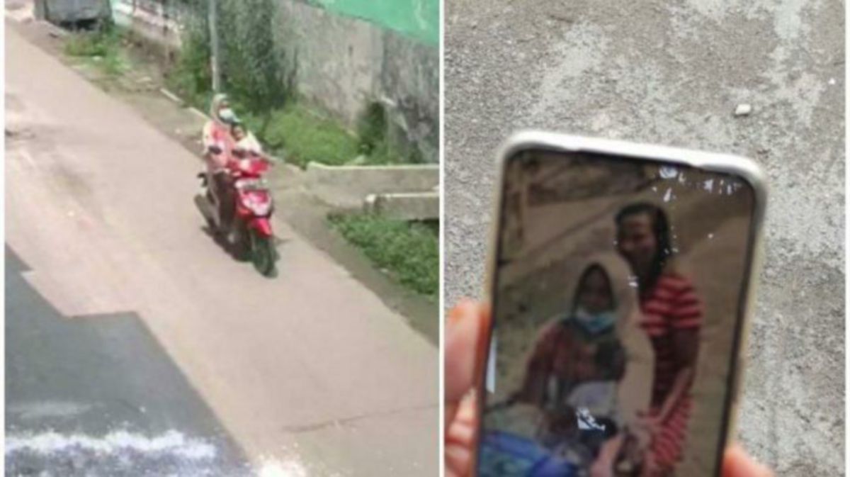 TANGKAP layar daripada CCTV menunjukkan wanita berkenaan melarikan motosikal mangsa. FOTO Agensi 